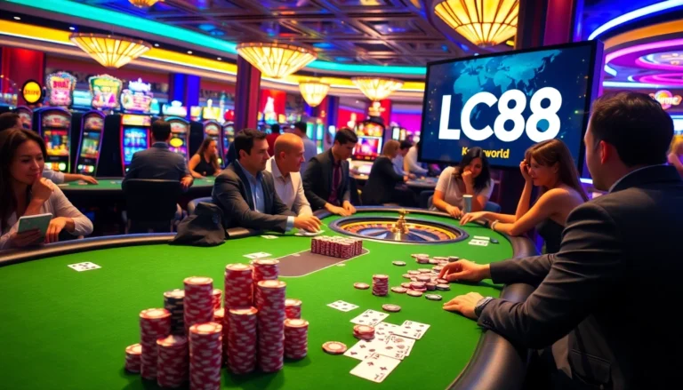 LC88 enhanced casino excitement with vibrant poker tables and flashing slot machines creating an exhilarating atmosphere.